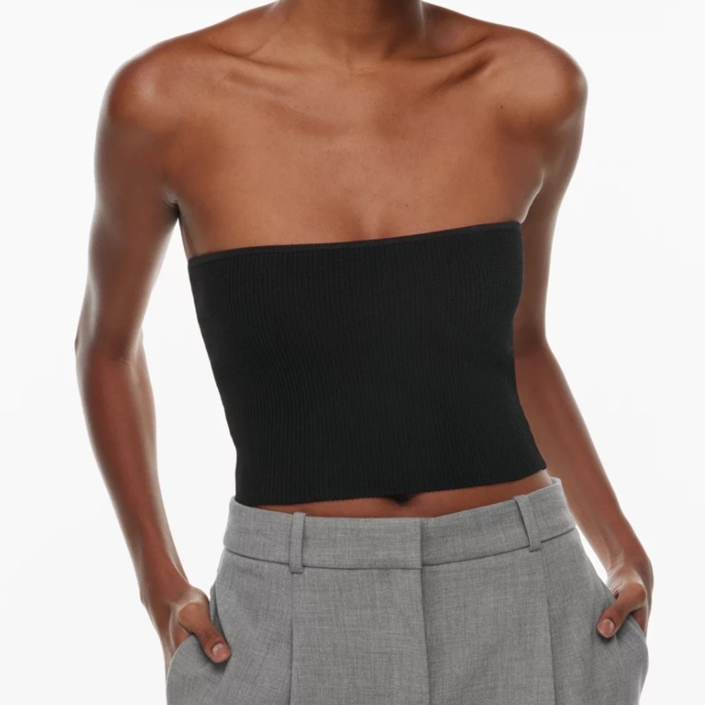 ARITZIA BABATON BLACK SCULPT KNIT CROPPED TUBE TOP IN SIZE XS